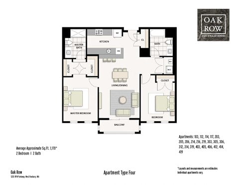 Floor plan for 2 beds, 2 baths, 1094 sqft
